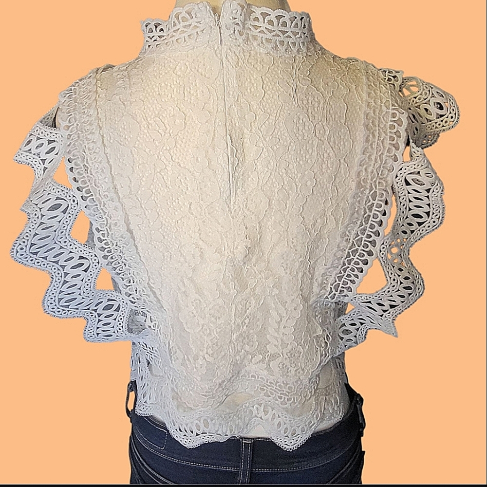 Feminine See Through White Lace Coquette Style Top Women's L - Picture 3 of 10